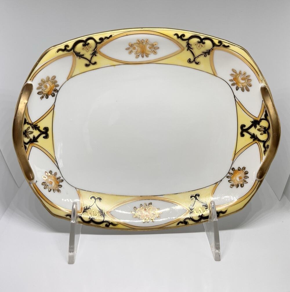 Antique Hand Painted Porcelain Serving Dish Platter Morimura Bros Wreath Mark